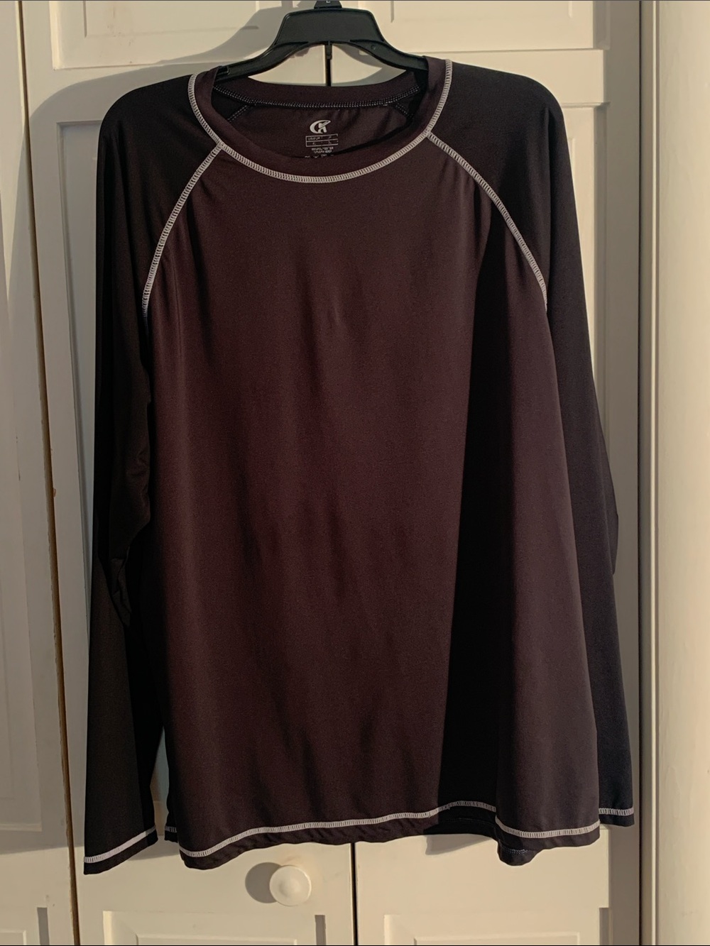 Champion Black Long-Sleeve Performance Top with White Stitching EUC